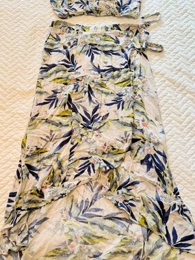 Floral Wrap Skirt in Navy, Green & Cream